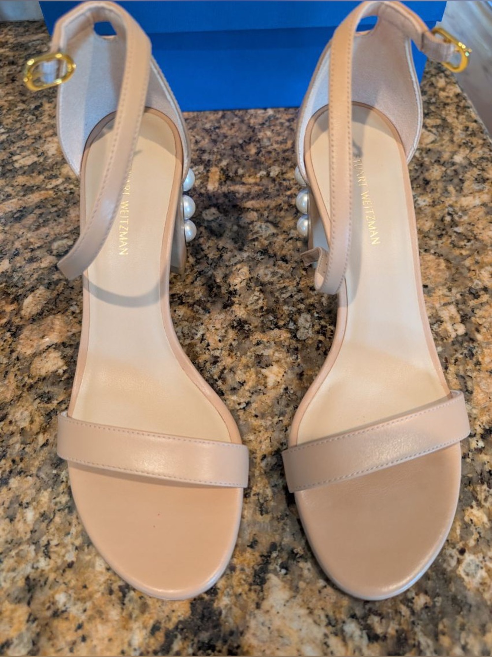 Stuart Weitzman Nude Pearl-Accented Heels - Picture 3 of 5